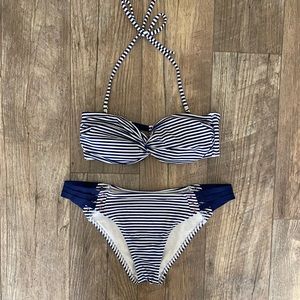 Victorias Secret striped blue and white bathing suit. Size medium.